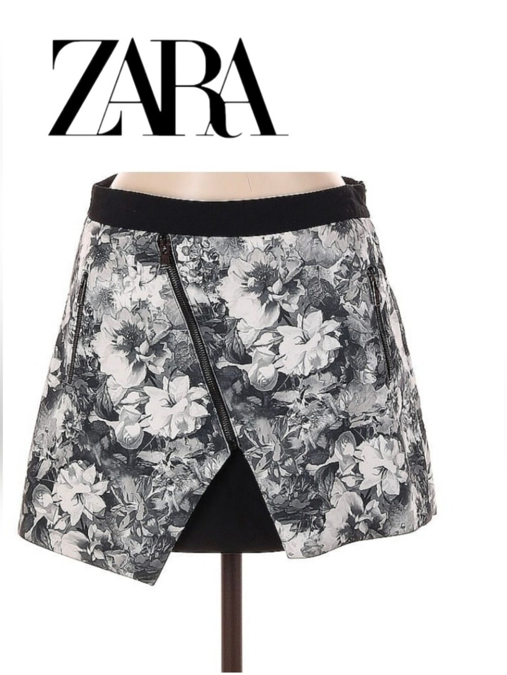 ZARA Black Monochrome Floral Wrap Skirt Skort Shorts. Floral M - Picture 3 of 6